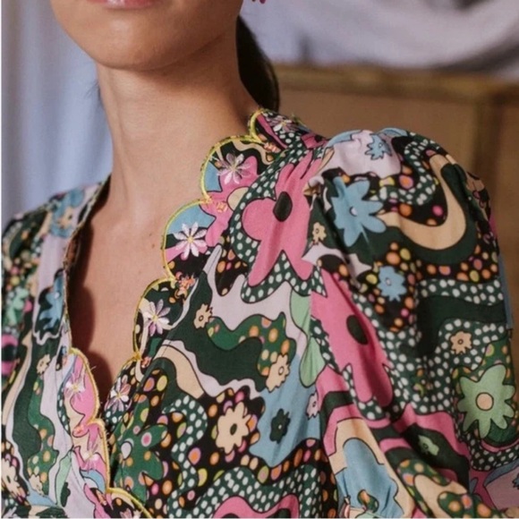 CeliaB Hortensia Mini Short Puff Sleeve Floral Belted Dress Sz XS - Picture 4 of 9